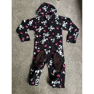 Footie Factory Women's Fleece One Piece Jumsuit Skulls Hearts Size 4